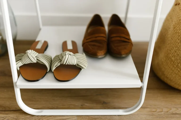Shoes organized on a slim rack