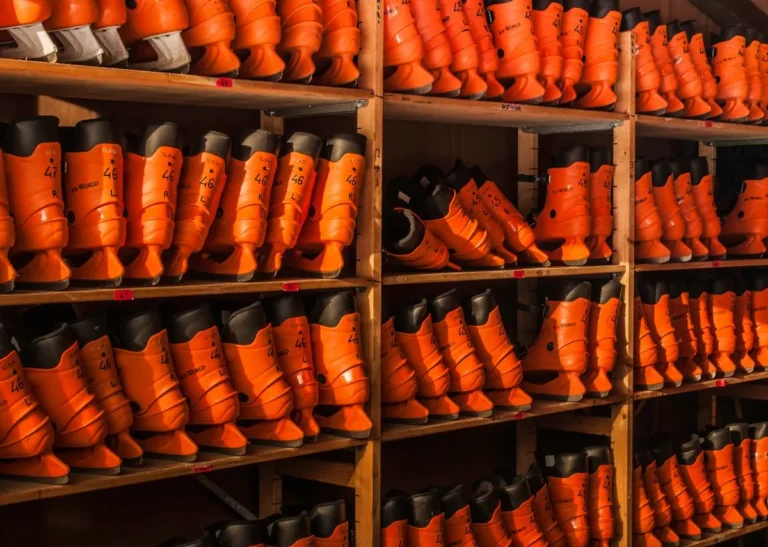 Shoes organized in a flat storage tray